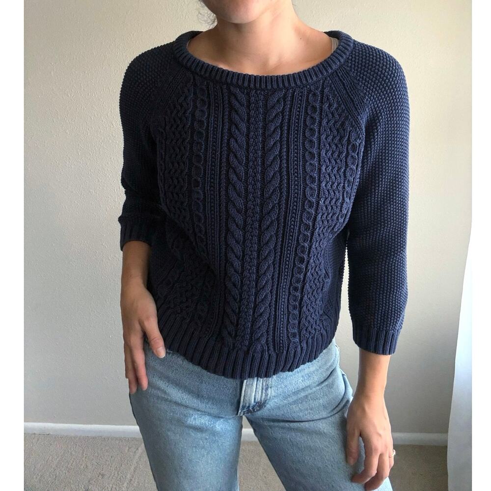 J. Crew chunky Fisherman Sweater Navy Cable Knit preppy nautical coastal fall